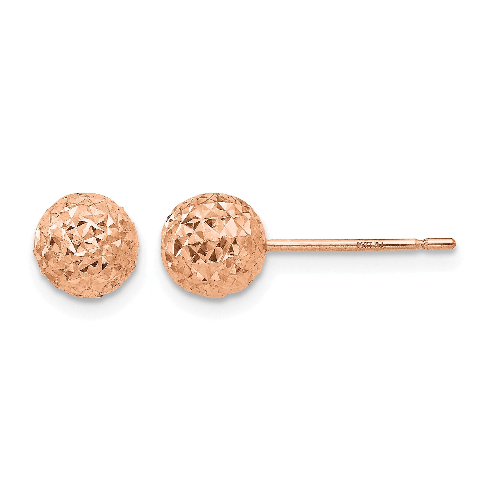14K Rose Gold 6mm Diamond-cut Puffed Ball Post Earrings