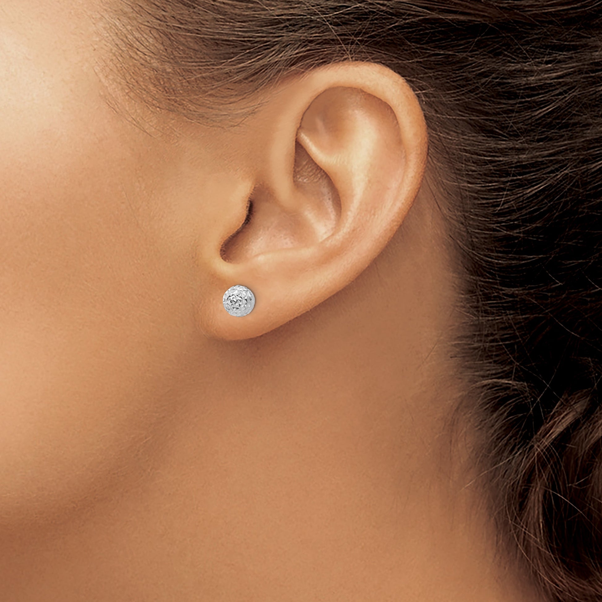 14K White Gold 6mm Diamond-cut Puffed Ball Post Earrings