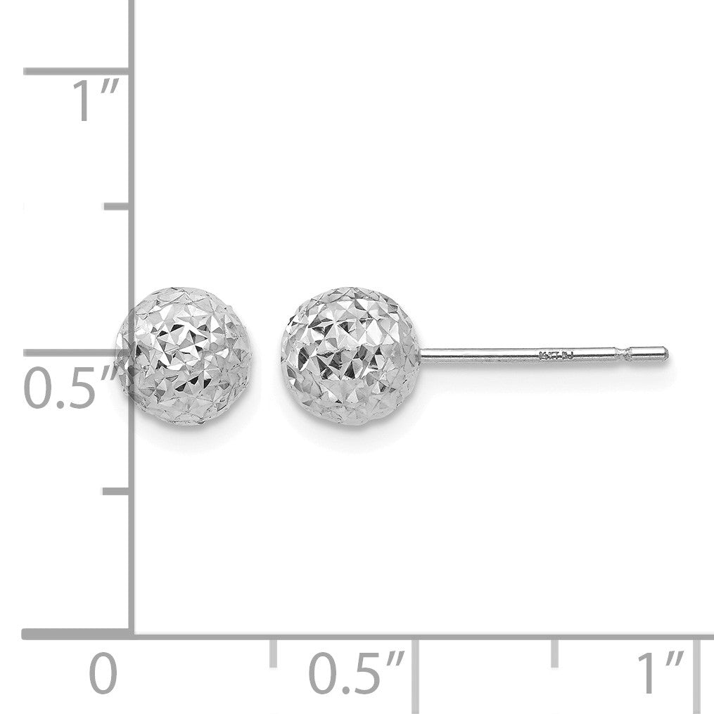 14K White Gold 6mm Diamond-cut Puffed Ball Post Earrings