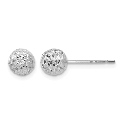 14K White Gold 6mm Diamond-cut Puffed Ball Post Earrings