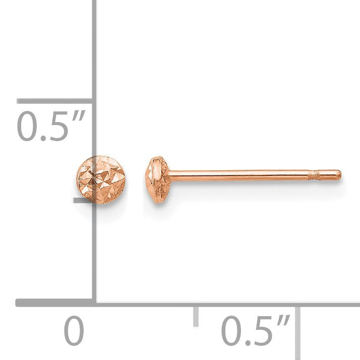 14K Rose Gold 3mm Textured Puffed Round Button Stud Earrings