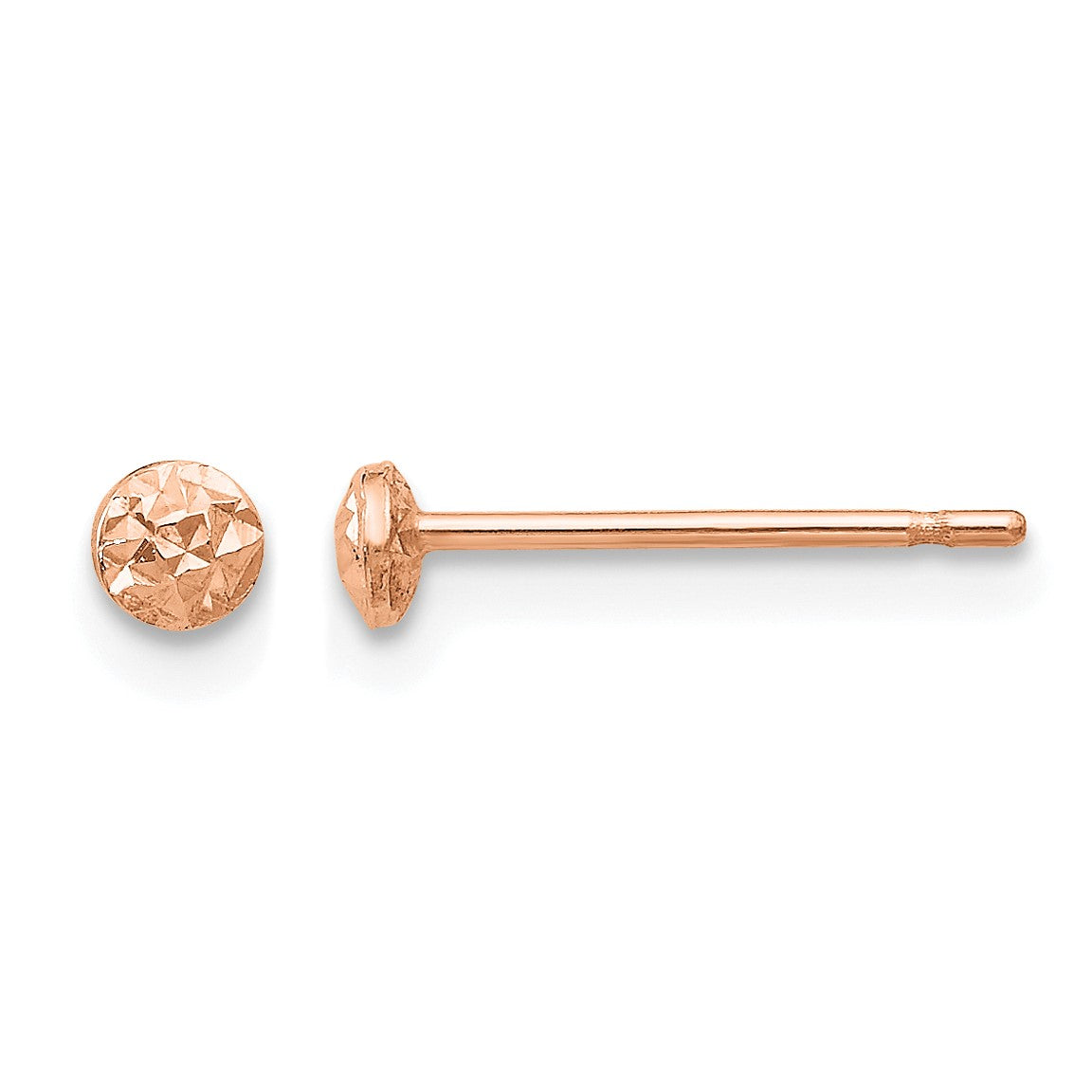14K Rose Gold 3mm Textured Puffed Round Button Stud Earrings
