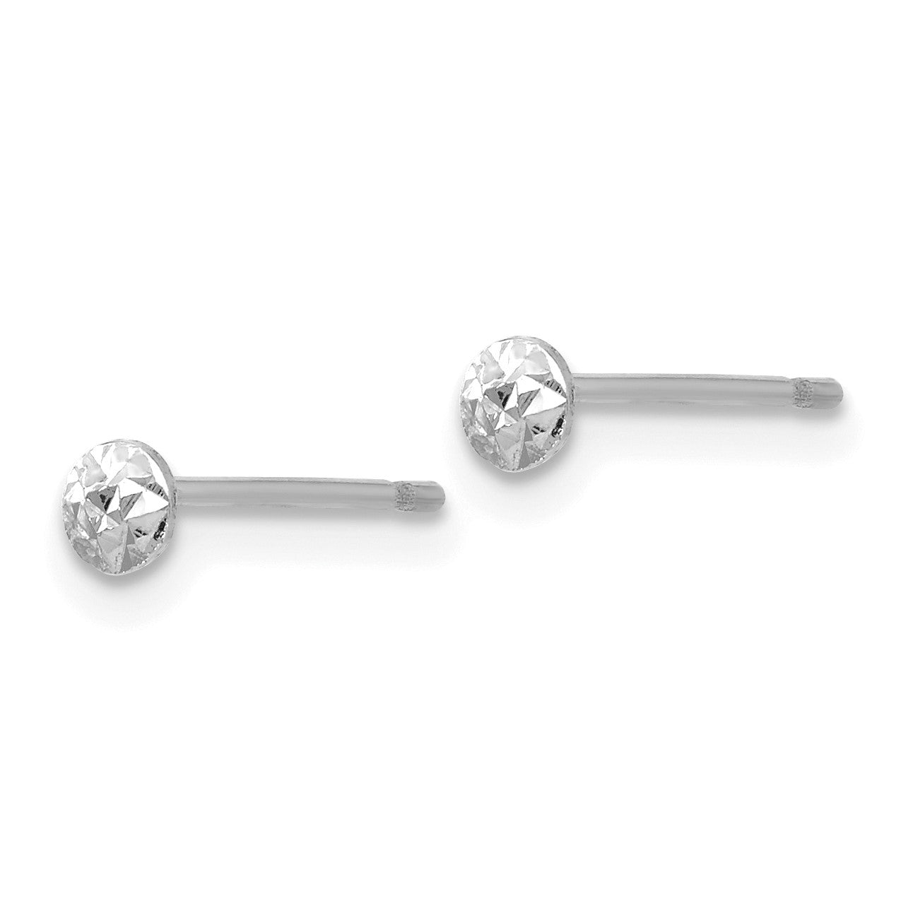 14K White Gold 3mm Textured Puffed Round Button Stud Earrings
