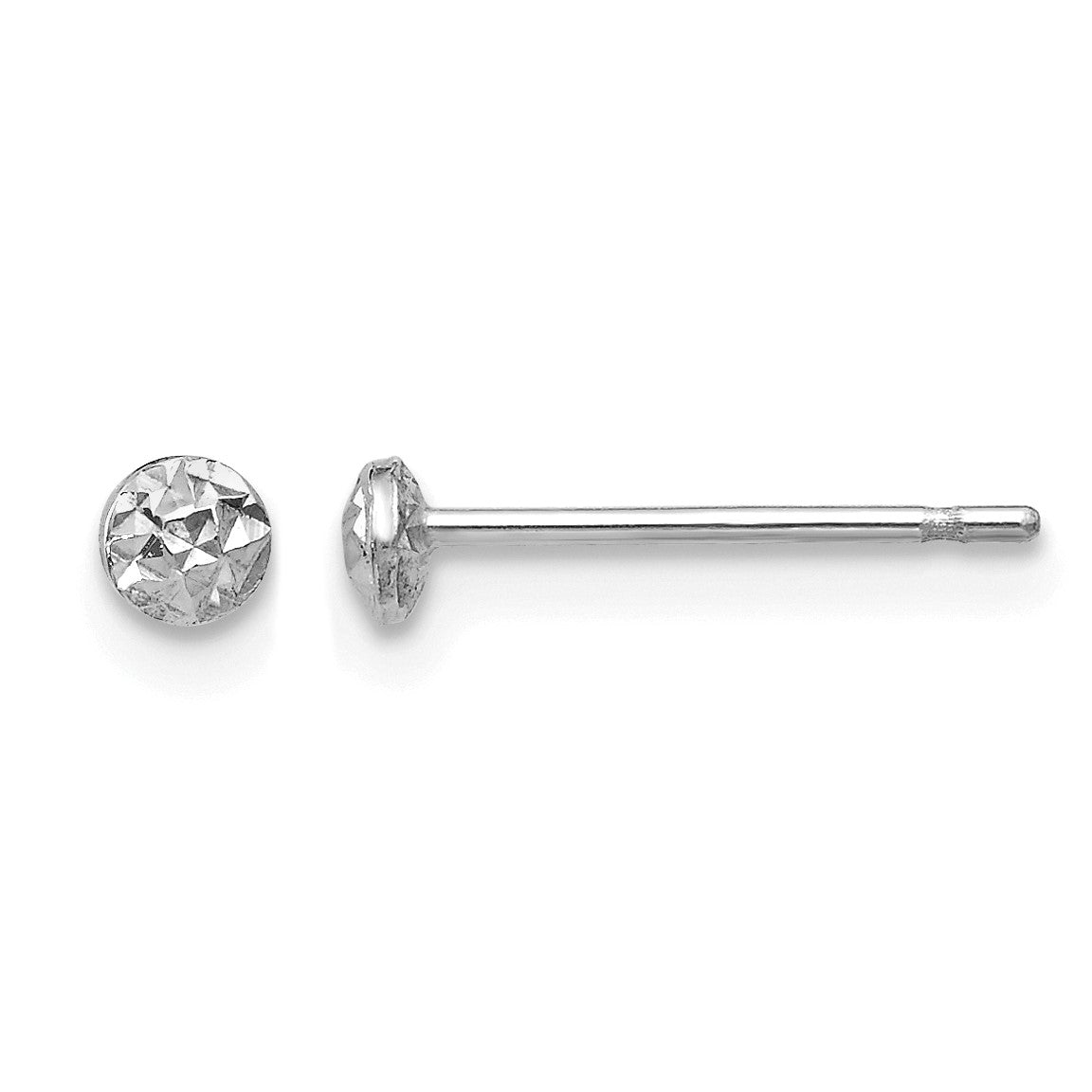 14K White Gold 3mm Textured Puffed Round Button Stud Earrings