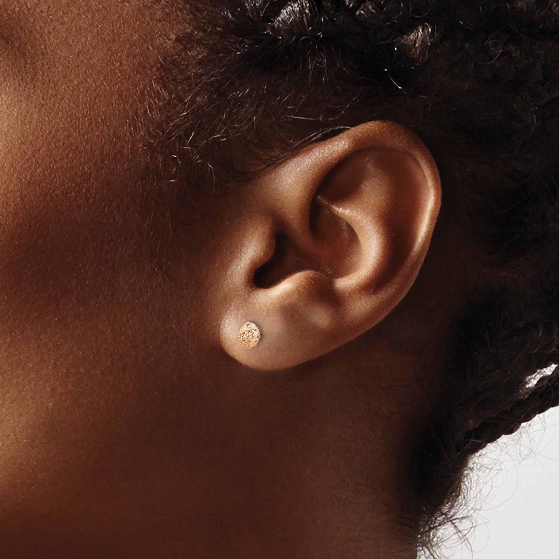 14K Rose Gold 5mm Textured Puffed Round Button Post Earrings