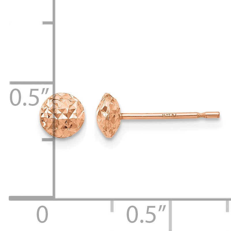 14K Rose Gold 5mm Textured Puffed Round Button Post Earrings