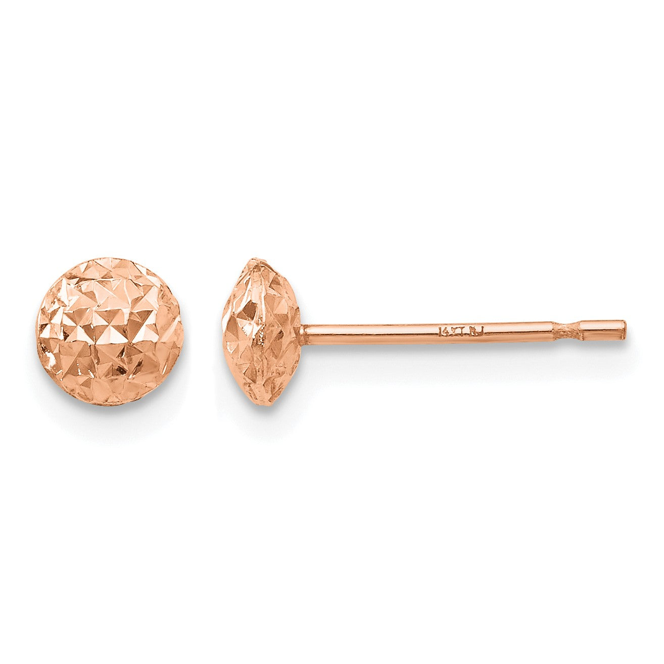14K Rose Gold 5mm Textured Puffed Round Button Post Earrings