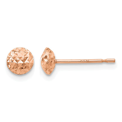 14K Rose Gold 5mm Textured Puffed Round Button Post Earrings