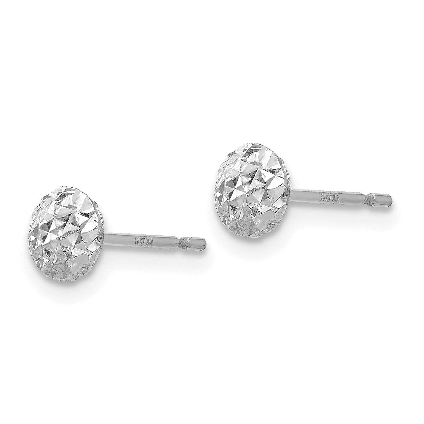 14K White Gold 5mm Textured Puffed Round Button Post Earrings