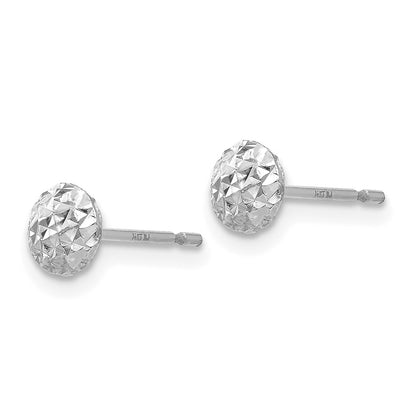 14K White Gold 5mm Textured Puffed Round Button Post Earrings