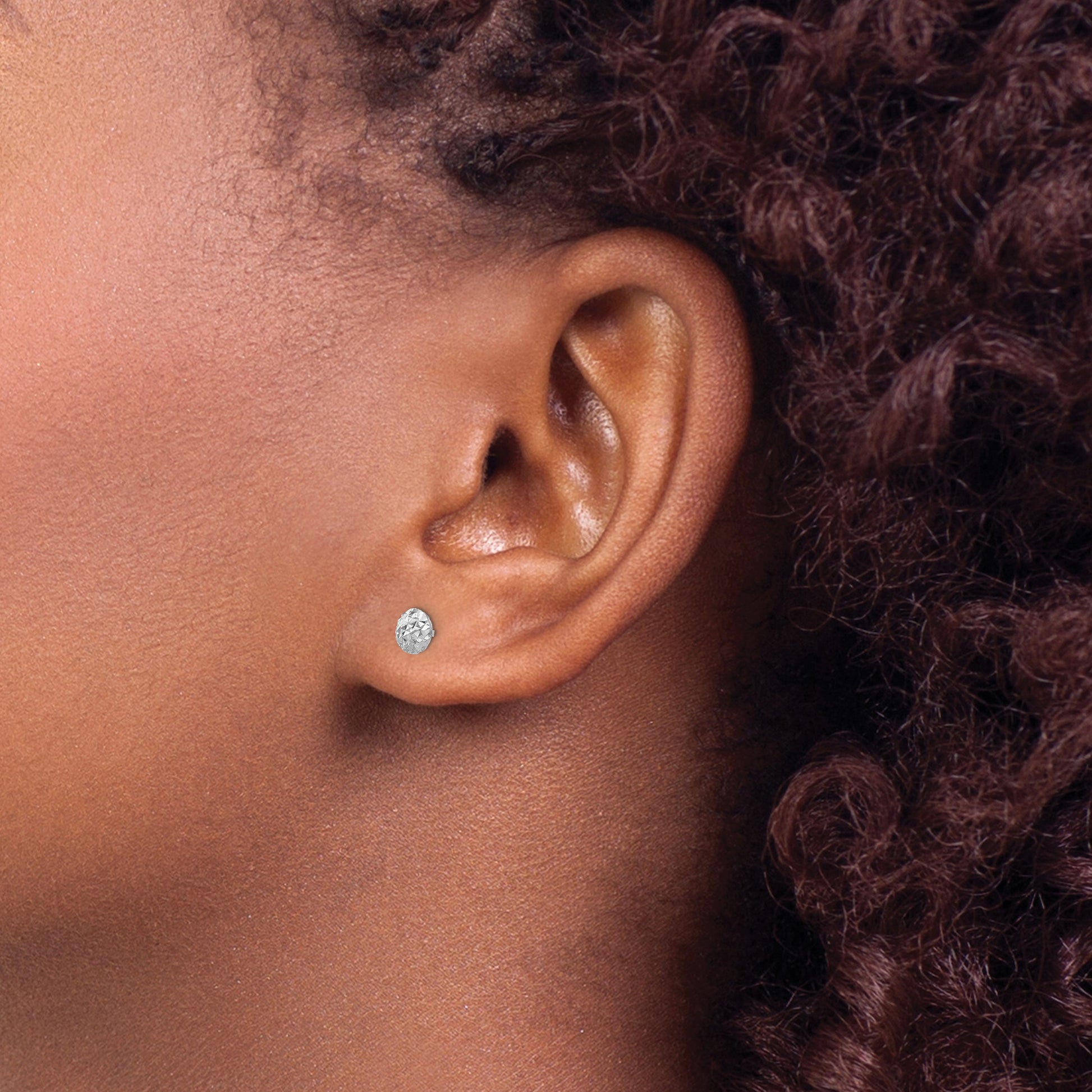 14K White Gold 5mm Textured Puffed Round Button Post Earrings