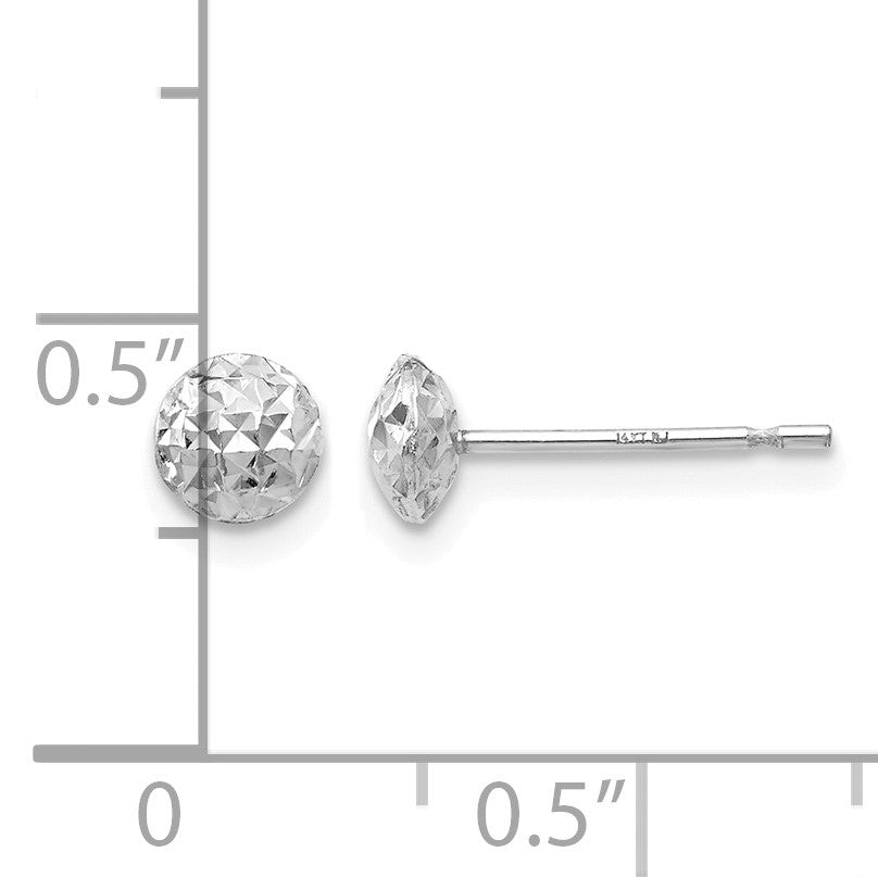 14K White Gold 5mm Textured Puffed Round Button Post Earrings