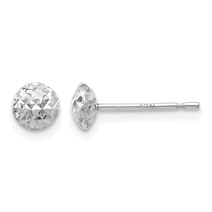 14K White Gold 5mm Textured Puffed Round Button Post Earrings