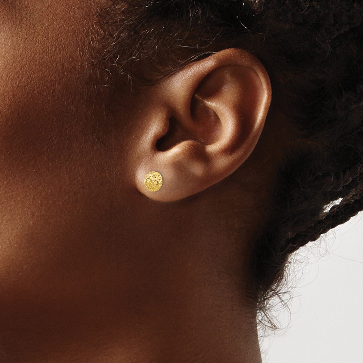 14K 6mm Polished Diamond-cut Puffed Round Button Post Earrings