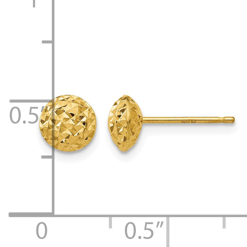 14K 6mm Polished Diamond-cut Puffed Round Button Post Earrings