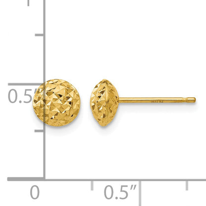 14K 6mm Polished Diamond-cut Puffed Round Button Post Earrings