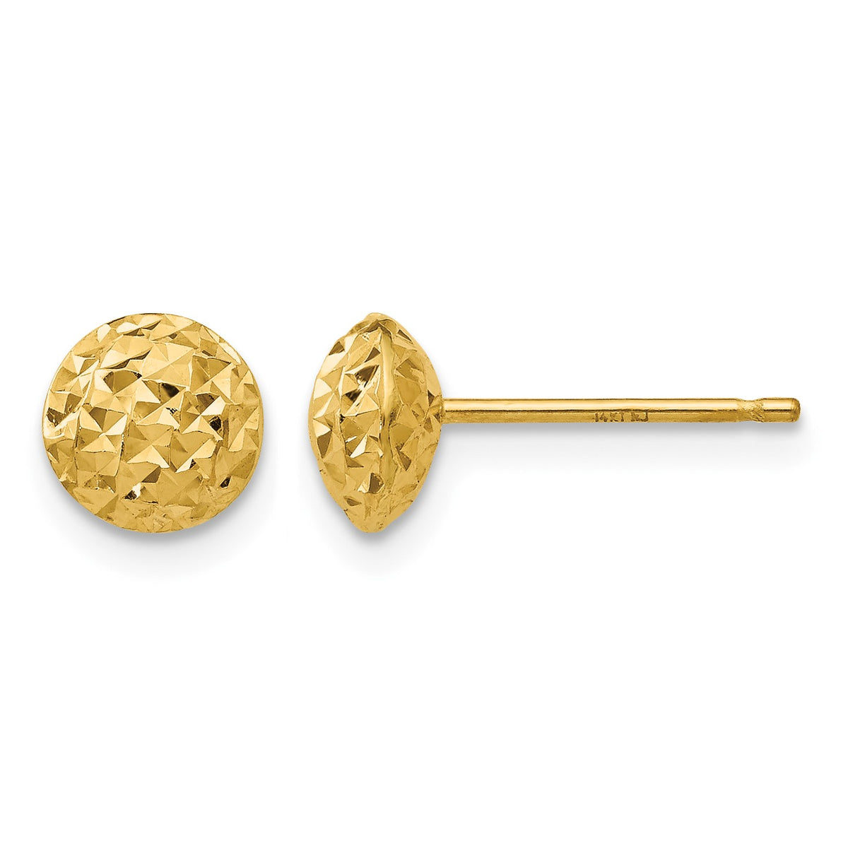 14K 6mm Polished Diamond-cut Puffed Round Button Post Earrings