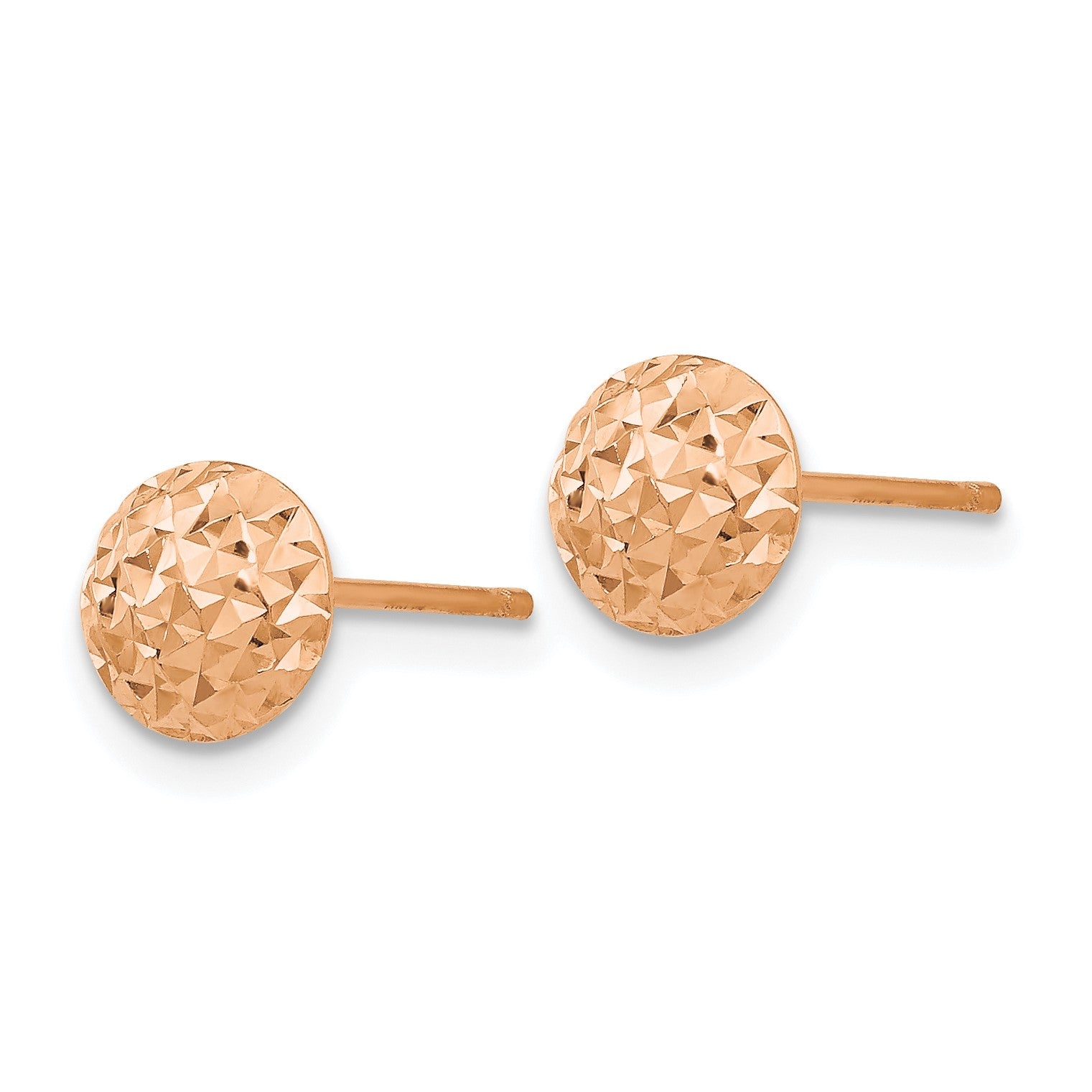 14K Rose Gold 6mm Polished Diamond-cut Puffed Round Button Post Earrings