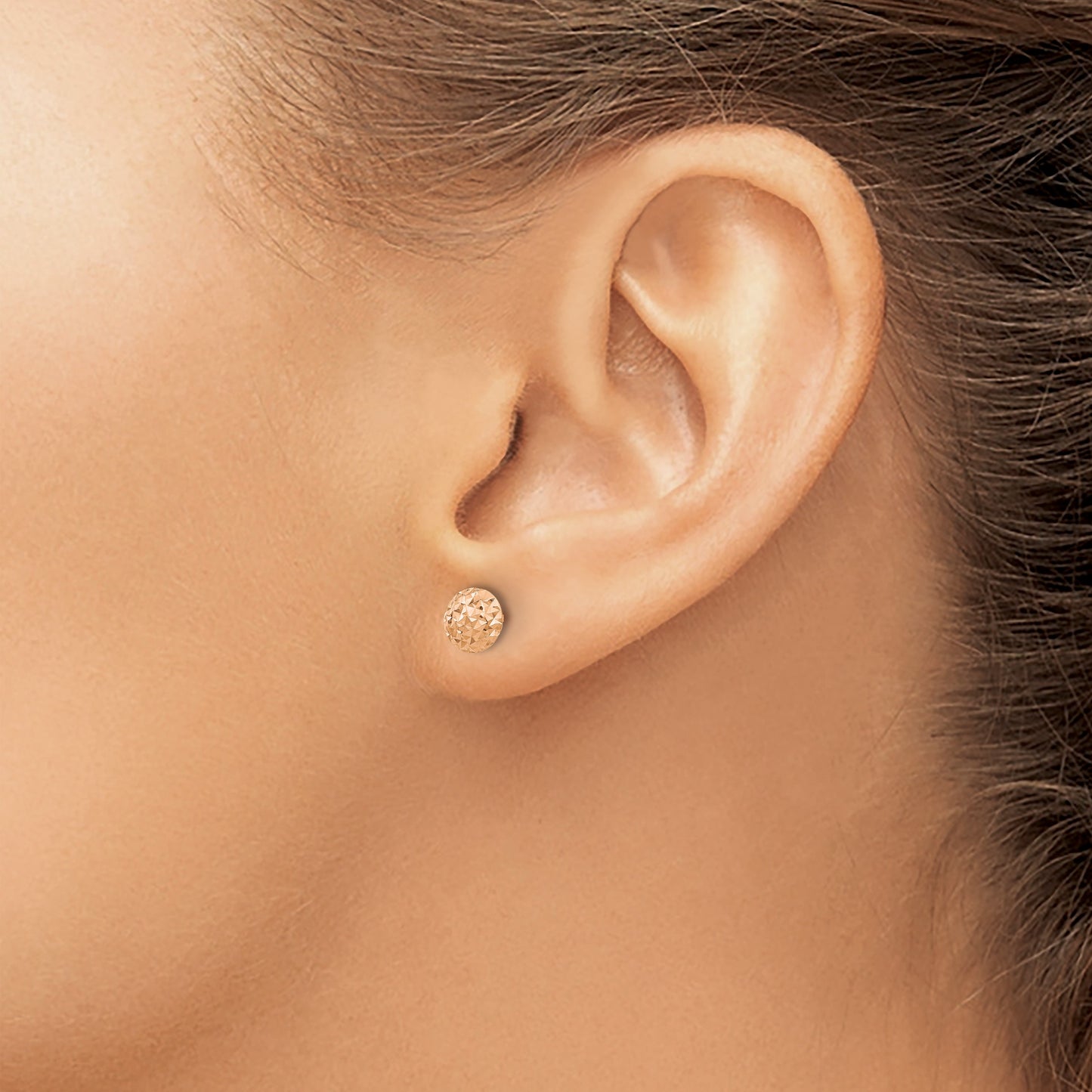 14K Rose Gold 6mm Polished Diamond-cut Puffed Round Button Post Earrings