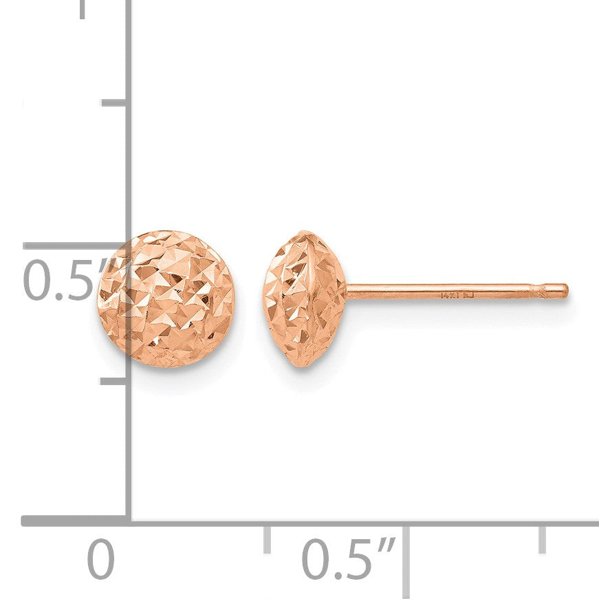 14K Rose Gold 6mm Polished Diamond-cut Puffed Round Button Post Earrings
