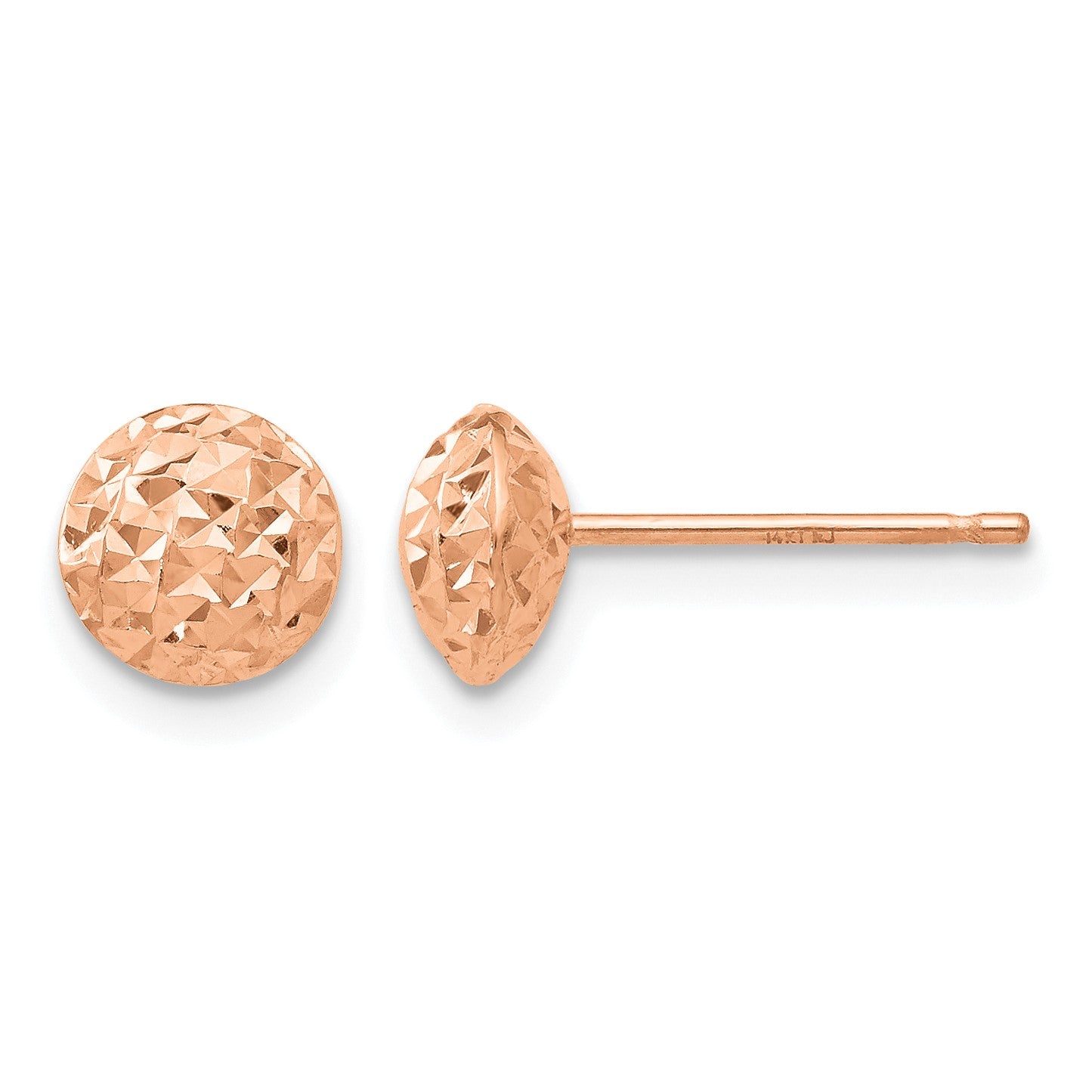 14K Rose Gold 6mm Polished Diamond-cut Puffed Round Button Post Earrings