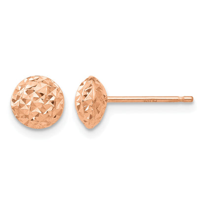 14K Rose Gold 6mm Polished Diamond-cut Puffed Round Button Post Earrings