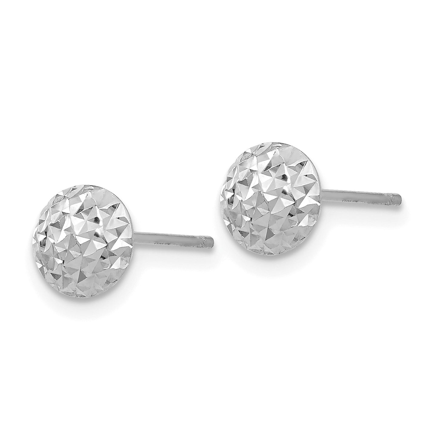 14K White Gold 6mm Polished Diamond-cut Puffed Round Button Post Earrings