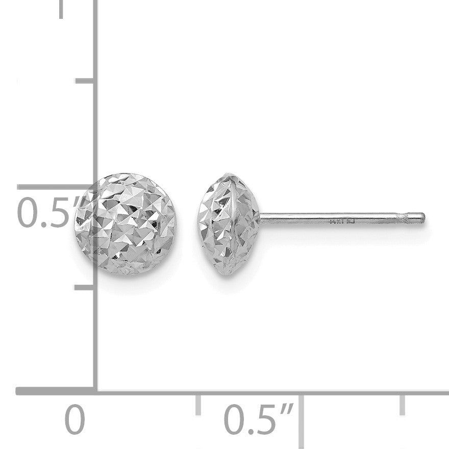 14K White Gold 6mm Polished Diamond-cut Puffed Round Button Post Earrings