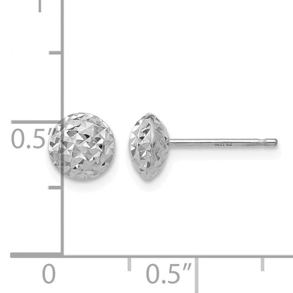 14K White Gold 6mm Polished Diamond-cut Puffed Round Button Post Earrings