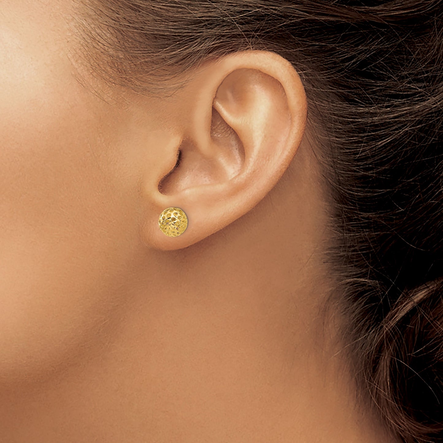 14k 8mm Diamond-cut Fancy Pierced Round Bead Post Earrings