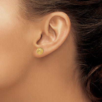 14k 8mm Diamond-cut Fancy Pierced Round Bead Post Earrings