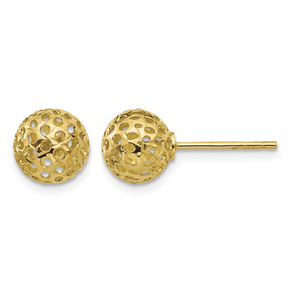 14k 8mm Diamond-cut Fancy Pierced Round Bead Post Earrings