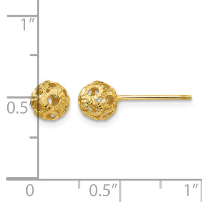 14K 5mm Diamond-cut Fancy Pierced Ball Post Earrings