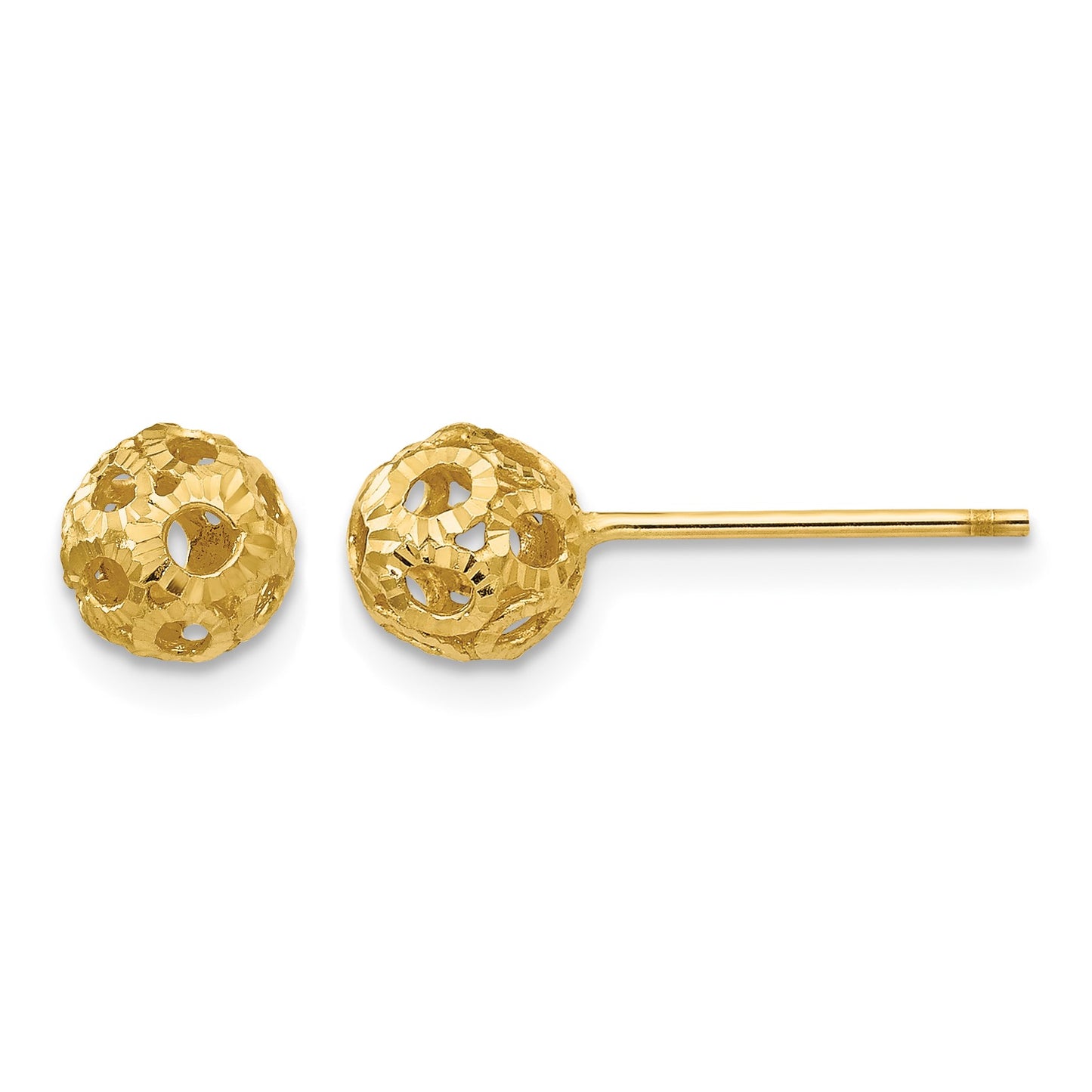 14K 5mm Diamond-cut Fancy Pierced Ball Post Earrings
