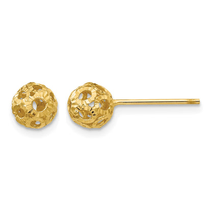 14K 5mm Diamond-cut Fancy Pierced Ball Post Earrings