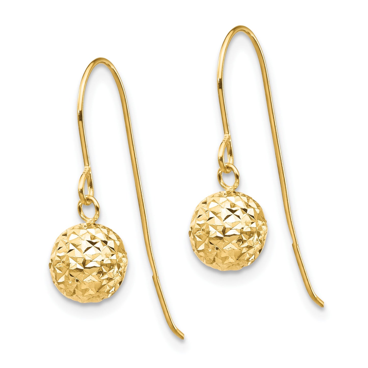 14K 6mm Diamond-cut Bead Dangle French Hook Earrings