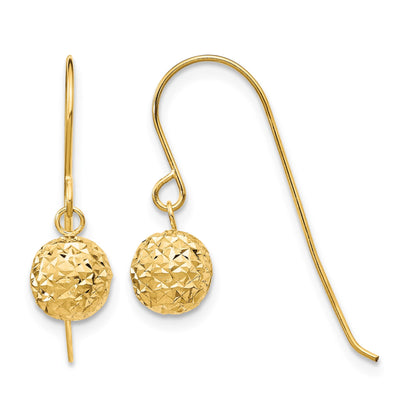 14K 6mm Diamond-cut Bead Dangle French Hook Earrings