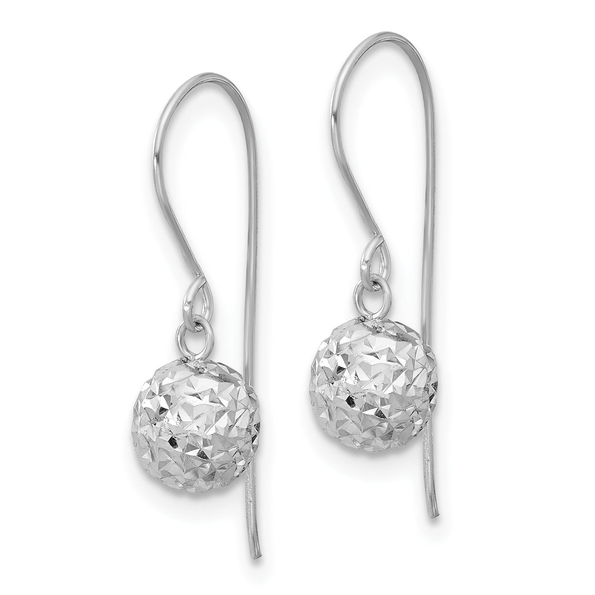 14K White Gold 6mm Diamond-cut Bead Dangle French Hook Earrings