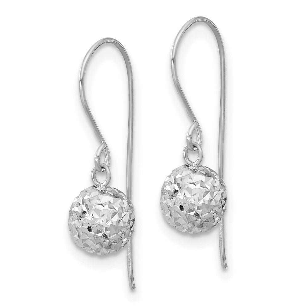 14K White Gold 6mm Diamond Cut Ball Dangle Earrings