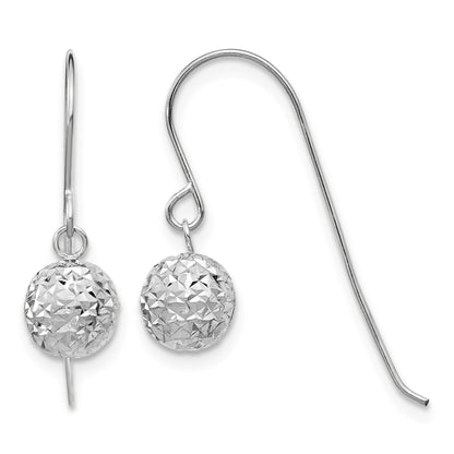 14K White Gold 6mm Diamond-cut Bead Dangle French Hook Earrings
