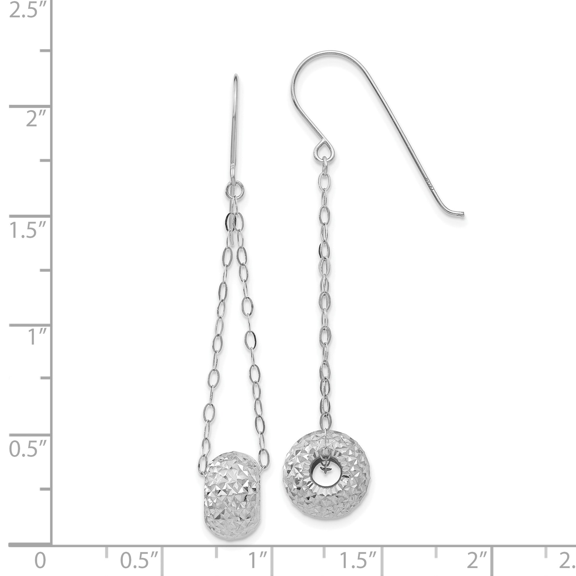 14K White Gold Chain with Diamond-cut 8mm Puffed Donut Bead Dangle French Hook Earrings