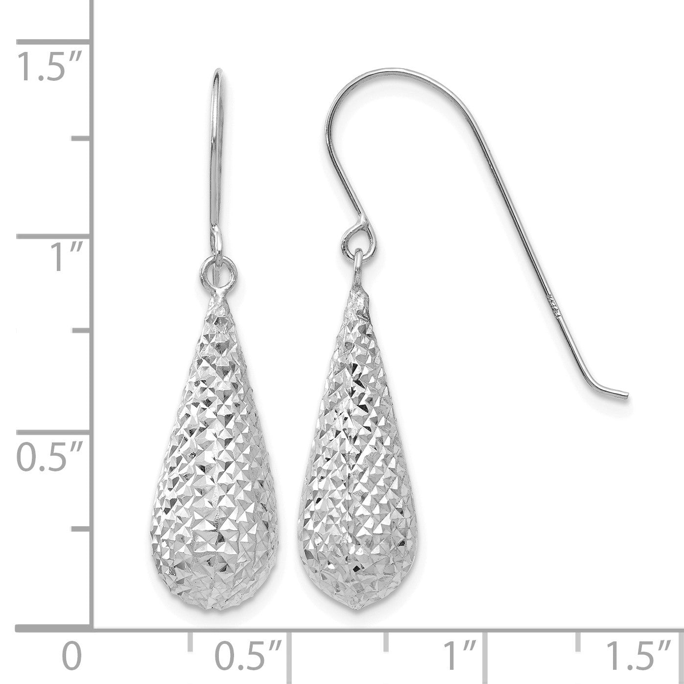 14K White Gold Diamond-cut Puffed Teardrop Dangle French Hook Earrings