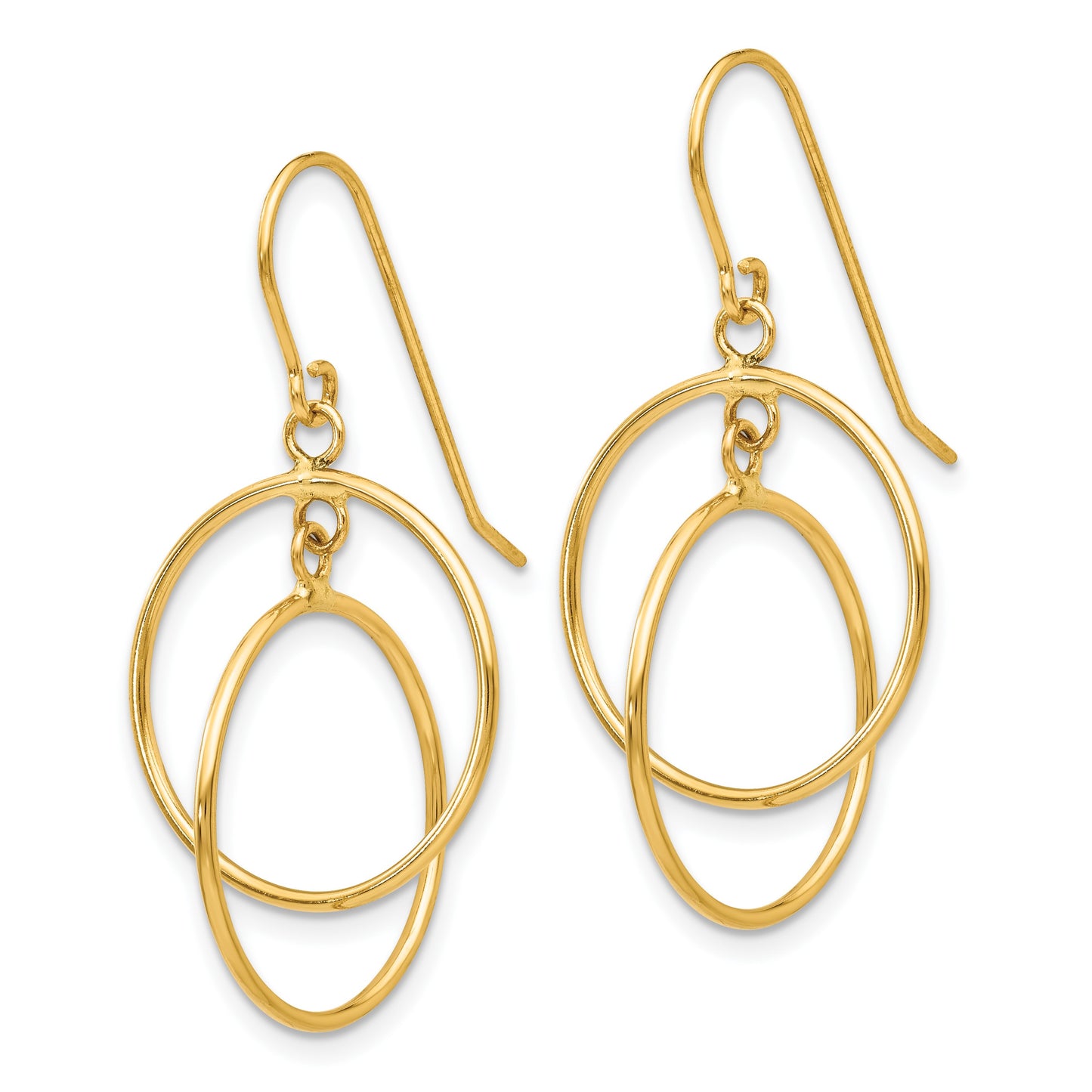 14k Polished Circles Dangle French Hook Earrings