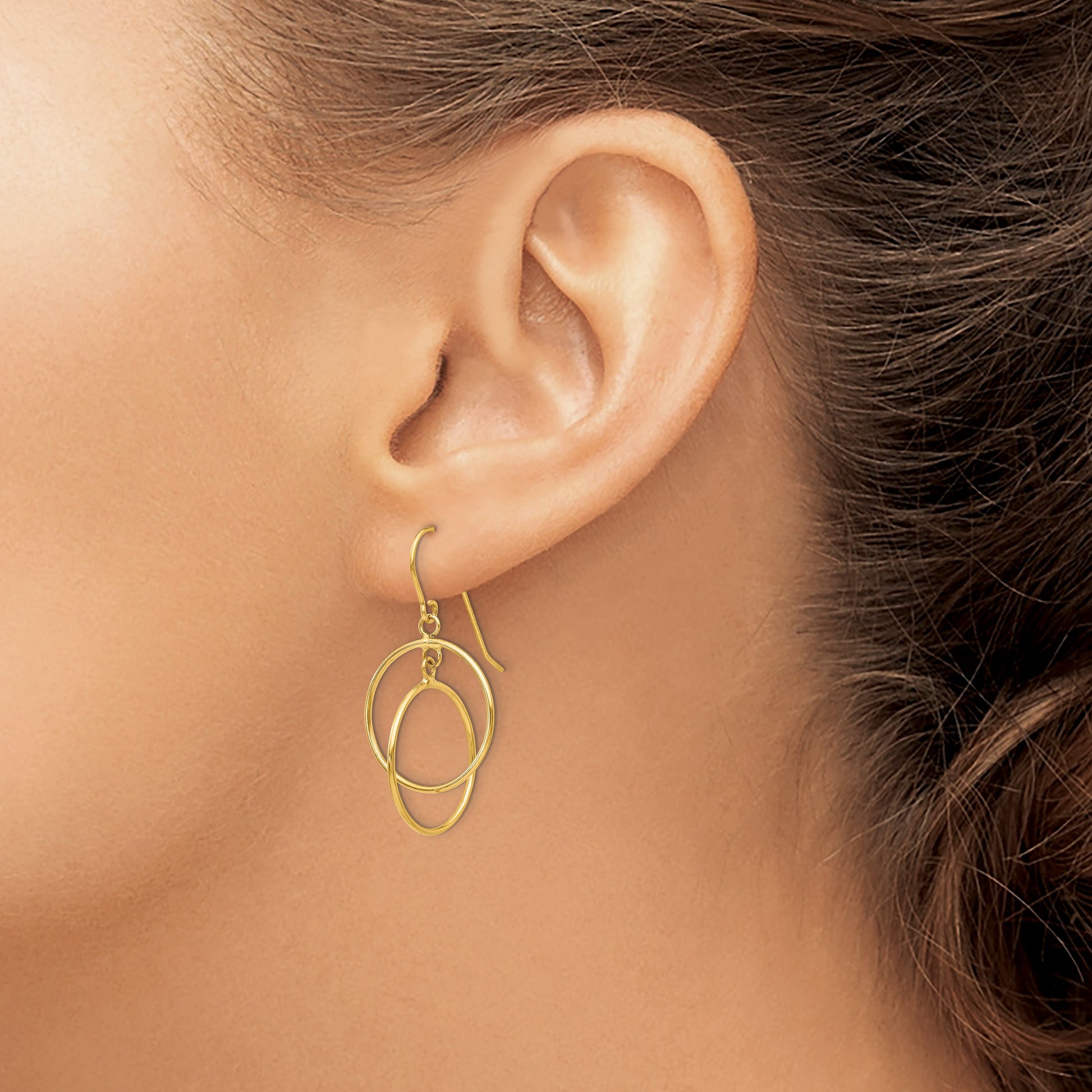 14k Polished Circles Dangle French Hook Earrings