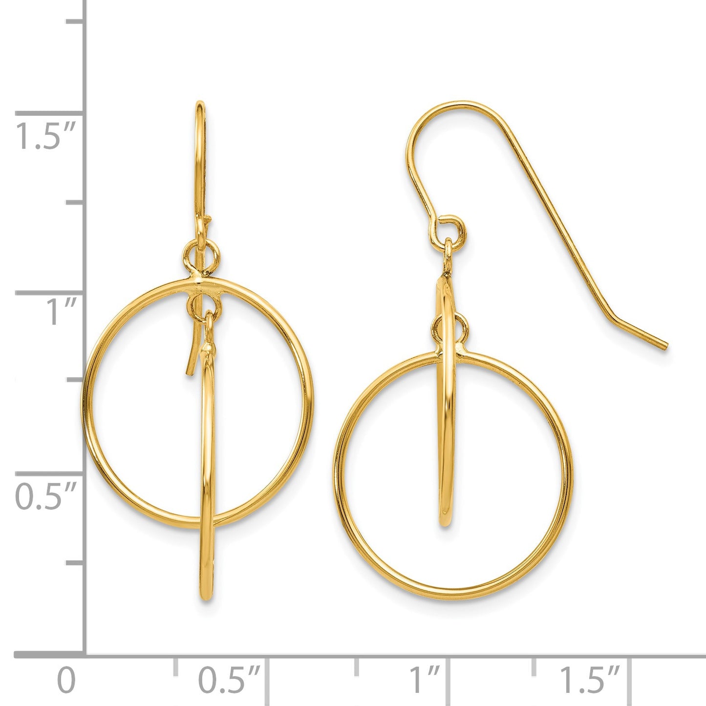 14k Polished Circles Dangle French Hook Earrings