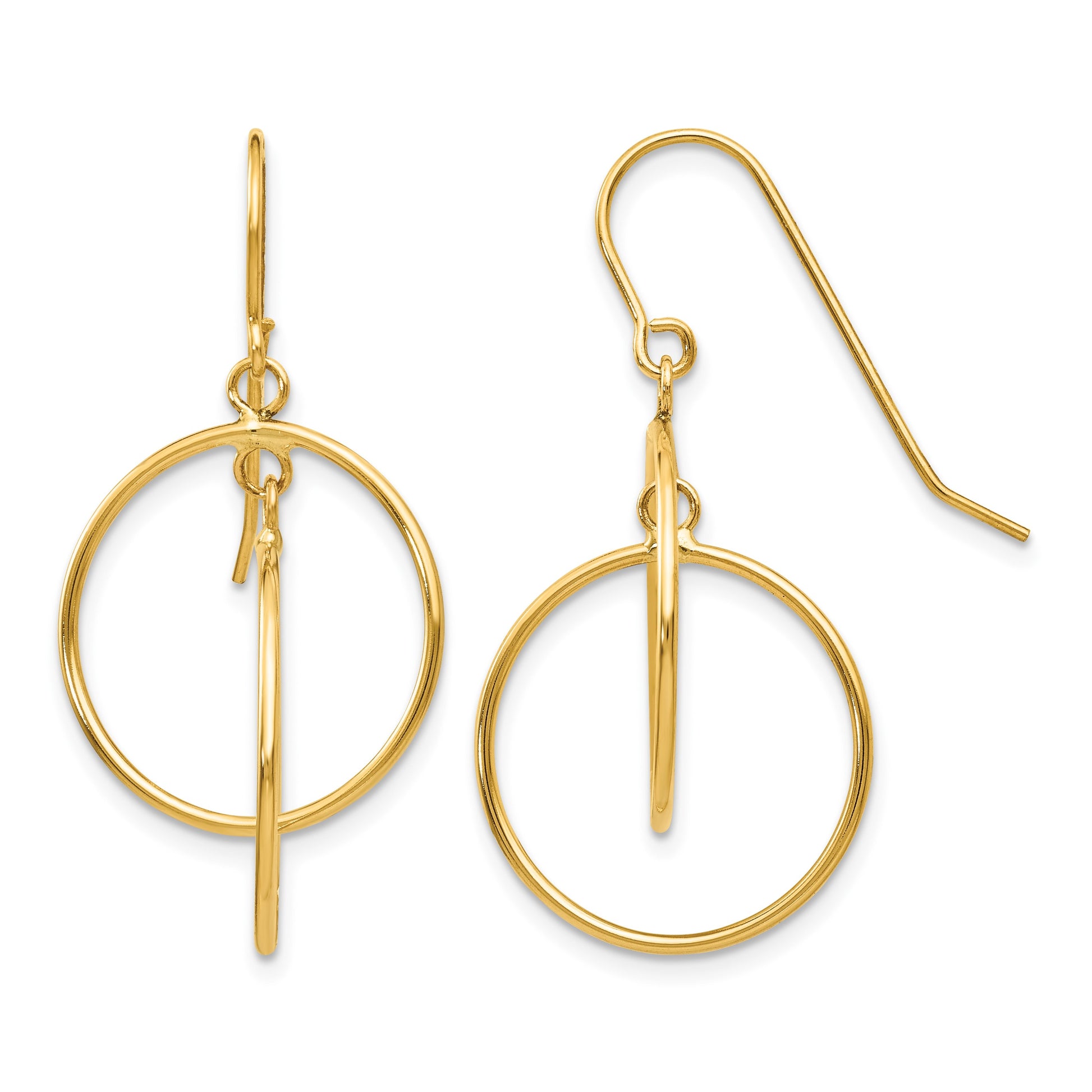 14k Polished Circles Dangle French Hook Earrings