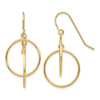 14k Polished Circles Dangle French Hook Earrings