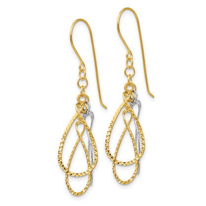 14K Two-tone Diamond-cut Teardrops Dangle French Hook Earrings