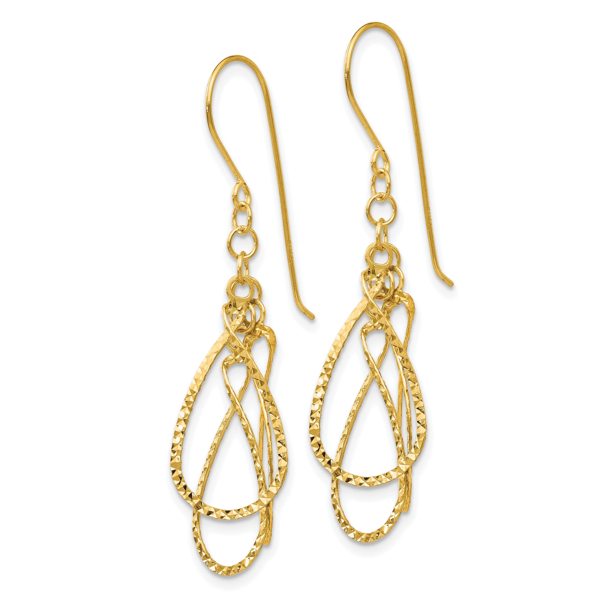 14K Diamond-cut Teardrops Dangle French Hook Earrings