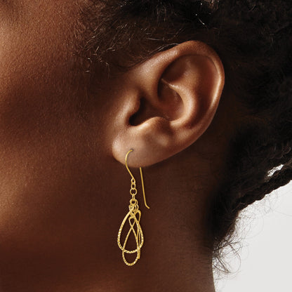 14K Diamond-cut Teardrops Dangle French Hook Earrings